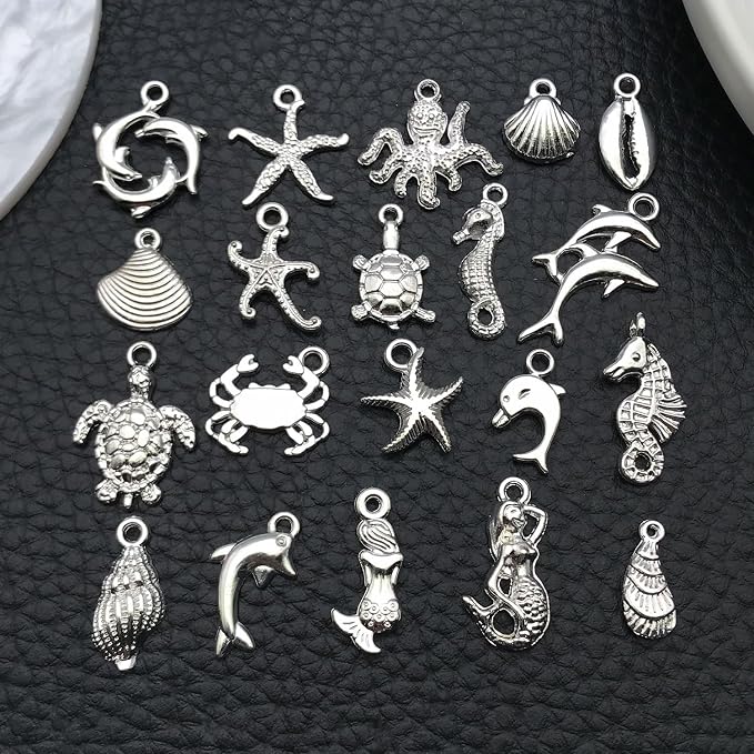 WOCRAFT 60pcs Bright Silver Ocean Bracelet Charms - Image 5