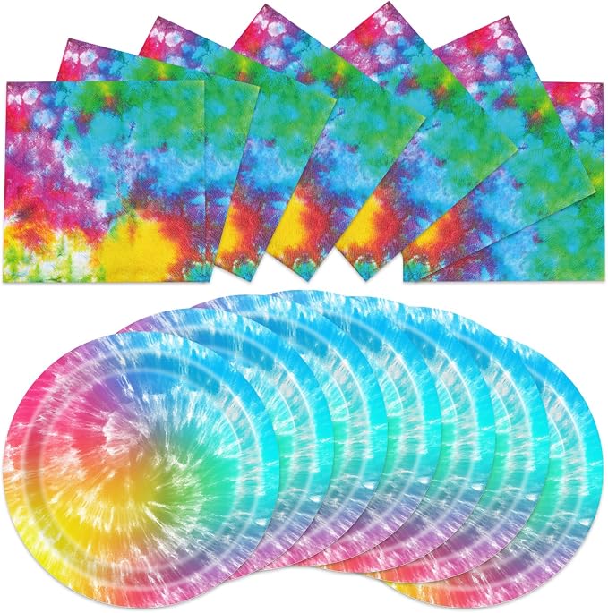 40Pcs Tie Dye Party Supplies Plates and Napkins by Unknown