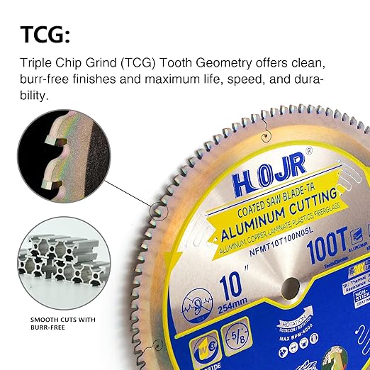 Aluminum Cutting Circular Saw Blade, Thin Aluminum,The Cutting Head uses a Special Anti-Heat Sticking Coating with high Finish and Long Life,NFM 10 inch 100-Tooth 5/8" -TA