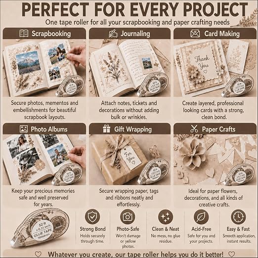 MARCADORUS Double Sided Tape Roller, 8 Pack, Extra-Long 52 Ft Each | 52 Ft x - Image 9