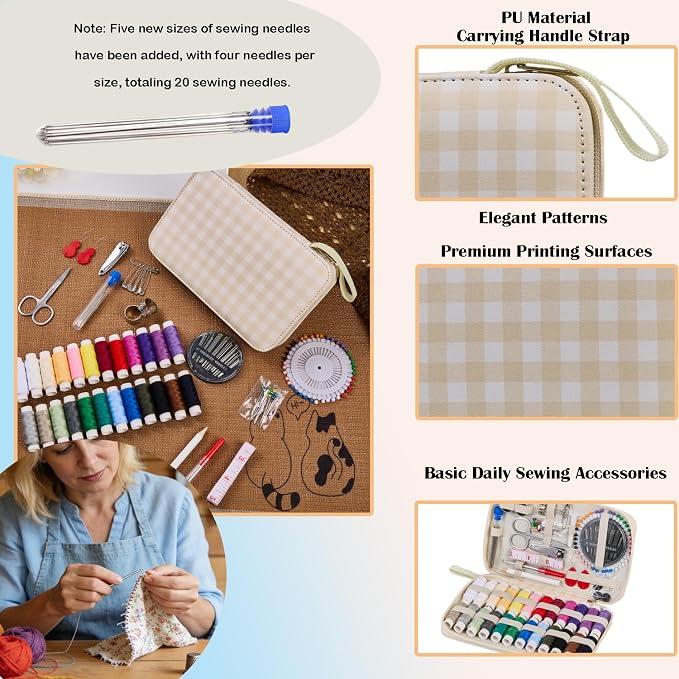 Travel Basic Sewing Kit with Checkered Pattern Sewing Set | Professional 130PCS - Image 3