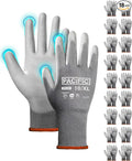 PACIFIC PPE Work Gloves for Men and Women, 18 Pairs Bulk Pack Mechanic Touchscreen Working Gloves, PU Coated, Mens Gardening Gloves, Lightweight, Grey, X-Large