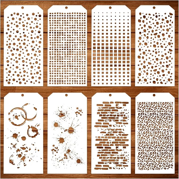8 Pieces Stencils for Crafts Polka Dot Brick Layering Stencils Mixed Media by Boqon