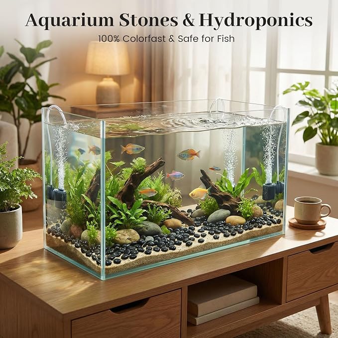 FUTUREPLUSX 5LB Black Flat Glass Marbles, Gemstone Beads, Aquarium Rocks Fish - Image 5