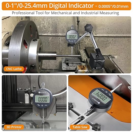 Neoteck DTI Electronic Digital Dial Indicator 1 inch/25.4 mm | Digital Probe Indicator Dial Test Gauge High Resolution: 0.0005 inch/0.01mm - Silver Gray