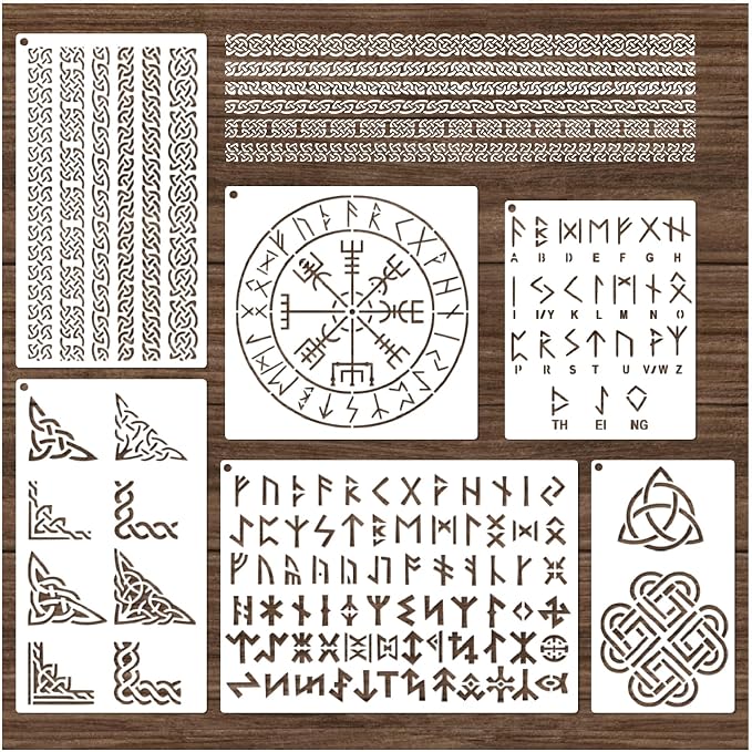 Runes Stencils for Painting on Wood Stones Reusable Celtic Border Ancient - Image 8