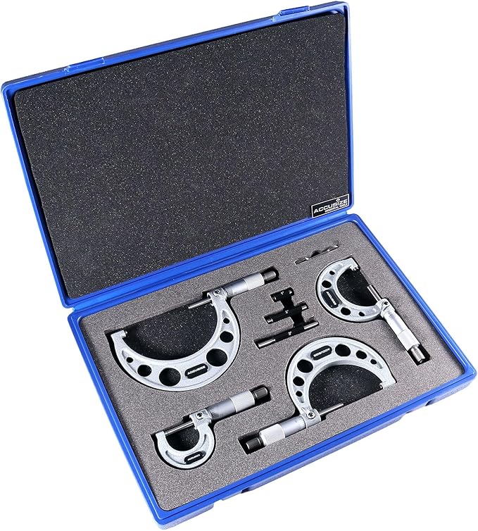 Accusize Industrial Tools 0-4 inch x .0001'' Ultra-Precision M-Type Outside Micrometers Carbide Tipped 4 Pc Set, EG00-0904