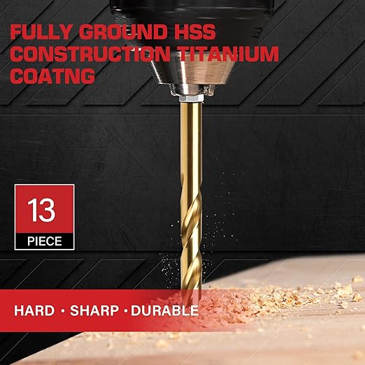 13PC 1/4" Titanium Coated Twist Hex Shank Drill Bit Set, 135 Degree Tip HSS Drill Bit Sets, Impact Driver Drill Bits for Wood, Steel, Metal, Plastic with Quick Change Design