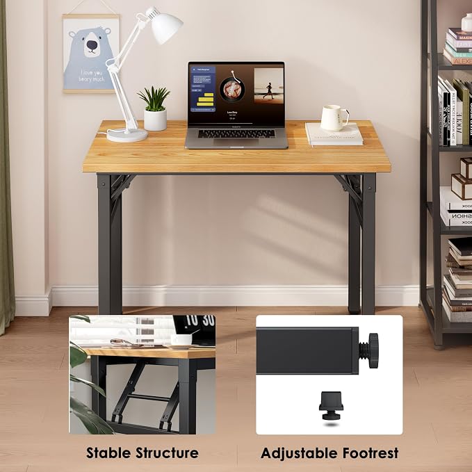 Need Small Folding Computer Desk, 35.8 Inch Writing Table, Teak & Black | - Image 6