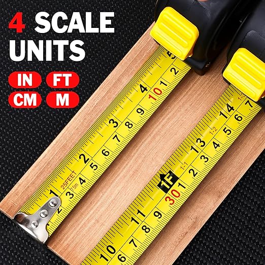 Tape Measure 25 ft, Easy Read Measuring Tape Retractable, Self-Locking Measurement Tape 1-Inch Wide x 25 ft