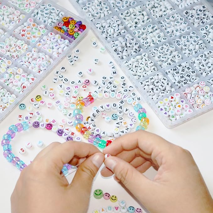 YMSDZHL Alphabet Beads A-Z 1900Pcs Letter Beads, Acrylic 4x7mm Round Letter - Image 3