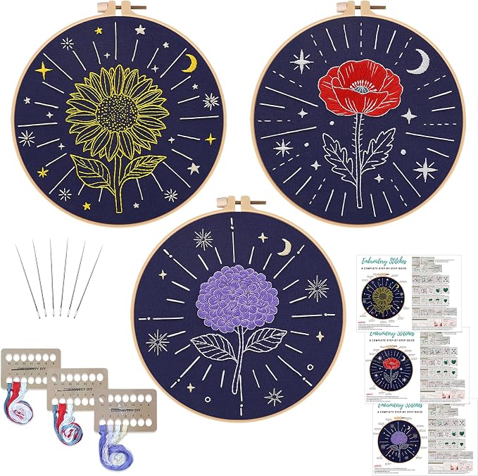 Louise Maelys 3Pcs Tarot Flower Embroidery Kit by LouiseMaelys