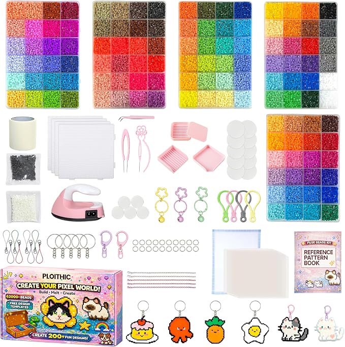 Fuse Beads Kit 2.6mm Mini Beads, Mini Iron, Tweezers & 200+ Patterns, Pixel Art by Unknown
