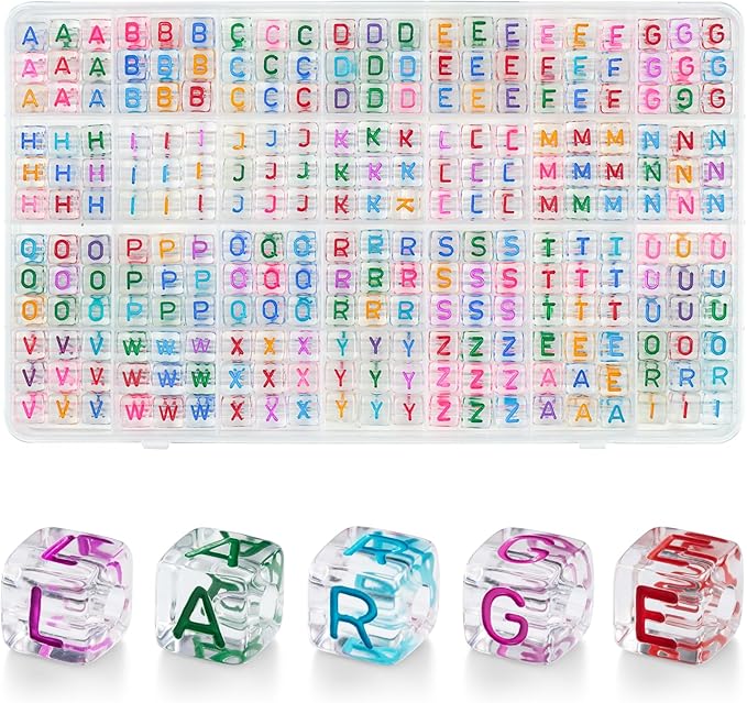 DoDoBeads 252 Pcs 10mm Chunky Square Transparent Letter Beads, Big Alphabet by DoDoBeads