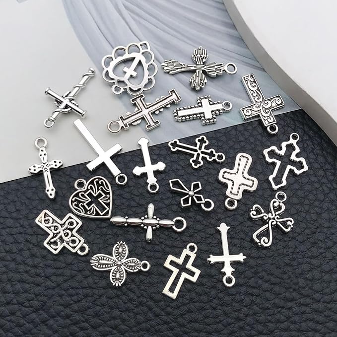 WOCRAFT 60pcs Antique Silver Cross Bracelet Charms - Image 4