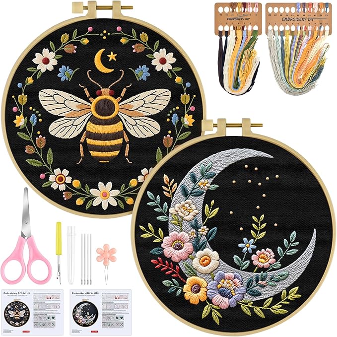 ERKOON Embroidery Kit for Beginners Adult, 2 Set Flower Cross Stitch Set by ERKOON