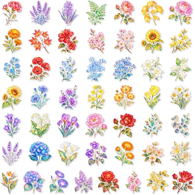 50 Pcs Clear Flowers Aesthetic Stickers - Image 2
