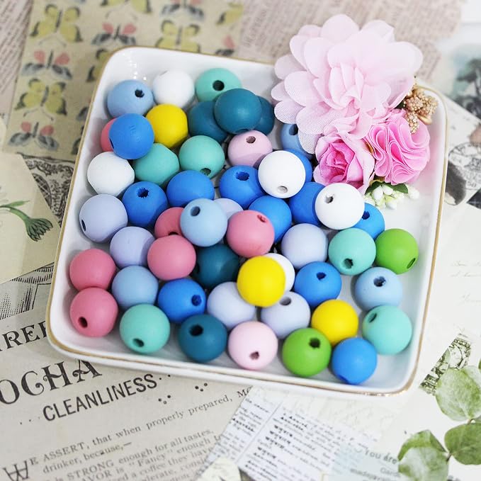 200Pcs Colorful Wood Bead, BetterJonny 16mm Round Wooden Spacer Beads Assorted - Image 5