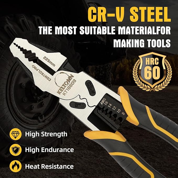Combination Pliers Wire Stripper Crimper Cutter Linesman Tool, 9" 6-in-1 Heavy Duty Cr-V Steel Pliers for Gripping, Stripping, Crimping, Electrical Work