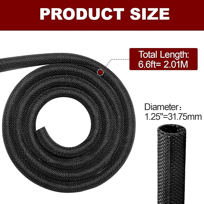 Automotive Wire Loom High Temperature Black Braided Wire Loom, 6.6ft-1.25inch - Image 4