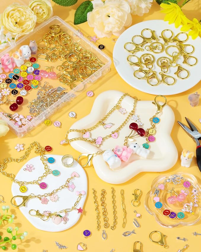 FIVEIZERO 387Pcs Charms Lip Gloss Keychain Making Kit, Charm Making Kit - Image 5