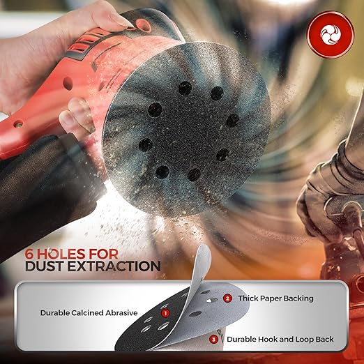 100PCS 5 inch Silicon Carbide Sanding Discs 1500 Grit, Wet Dry Orbital 5 Sander Hook and Loop Sandpaper Disc Ultra Fine Grit, Best for Metal,Automotive Precision Polishing