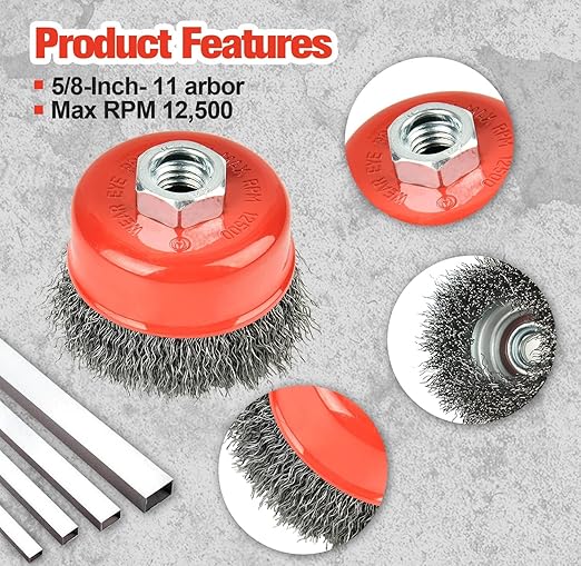 A A IN 20Pack Wire Wheel for Angle Grinder, 3 Inch Grinder Wire Wheel Brush with 5/8"-11 Threaded Arbor for Angle Grinder, 0.014'' Carbon Steel Crimped Wire Cup Brush for Rust,Corrosion,Paint Removal