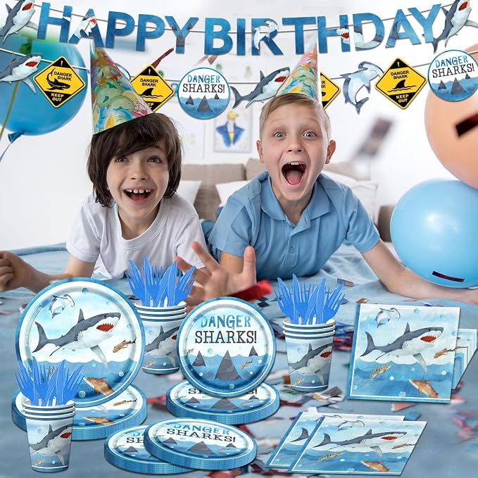 Shark Birthday Party Decorations, Tablecloth - Image 3