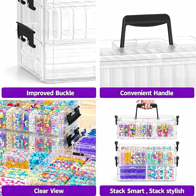 Bead Organizer Box 58 Pcs, 3-Tier Stackable Storage Box, and 3 Different - Image 6