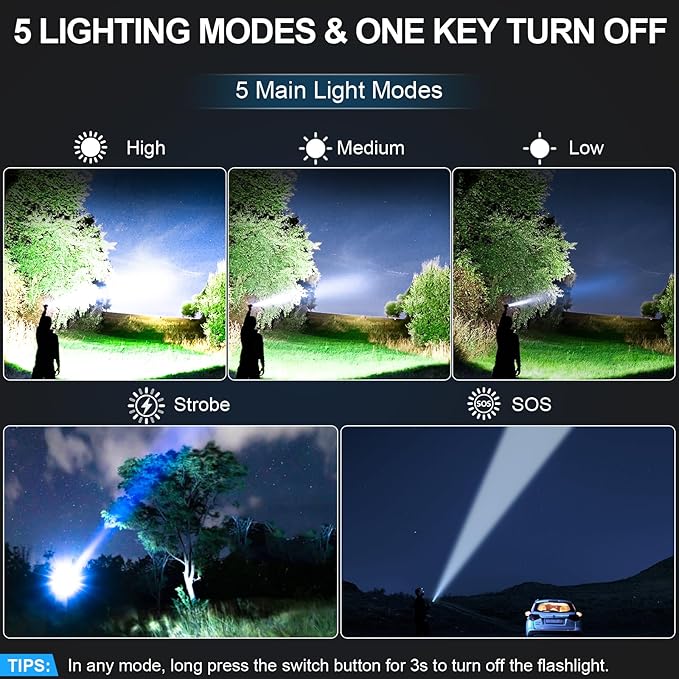 Rechargeable Flashlights High Lumens - Super Bright LED Tactical Flash Light, Powerful Waterproof Handheld USB C Flashlight for Camping,Emergencies,Home,5 Modes,Zoomable (1, Green)