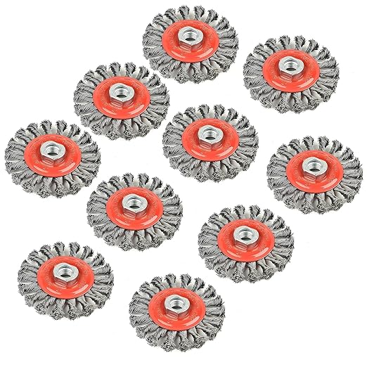 A A IN 10Pack Wire Wheel for Angle Grinder, 4 Inch Twisted Knotted Grinder Wire Wheel Brush with 5/8"-11 Threaded Arbor for Angle Grinder,Carbon Steel Wire Cup Brush for Rust,Corrosion,Paint Removal