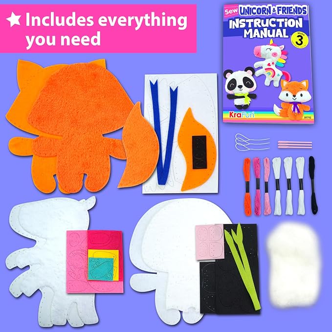 KRAFUN Unicorn, Panda & Fox Sewing Kit - Image 2