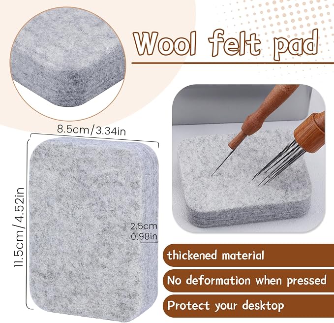 SOCNITC Needle Felting Tools, 4.5"x3.5" Wool Felt Pad, Wooden Handle Finger Cots - Image 2
