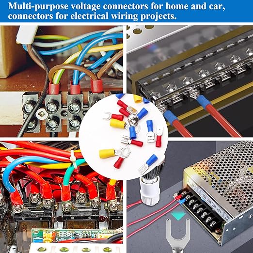 Tnisesm 620Pcs Insulated Wire Crimp Connectors Assortment Kit, Fork Ring Spade Butt Quick Disconnect Terminals Lugs Set, Male/Female Wire Cable Connectors