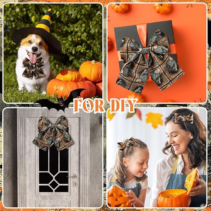 Hosuly 40 Pcs Vintage Halloween Fabric Gothic Fabric Skull Pumpkin Ghost Crow - Image 6