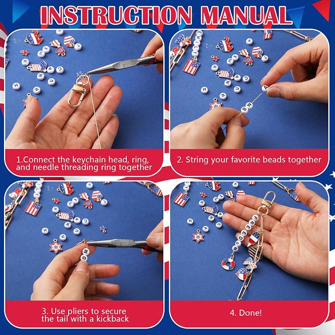 CraftyDream 558 Pcs American Flag Charm Keychains Making Kit Patriotic Charms - Image 3