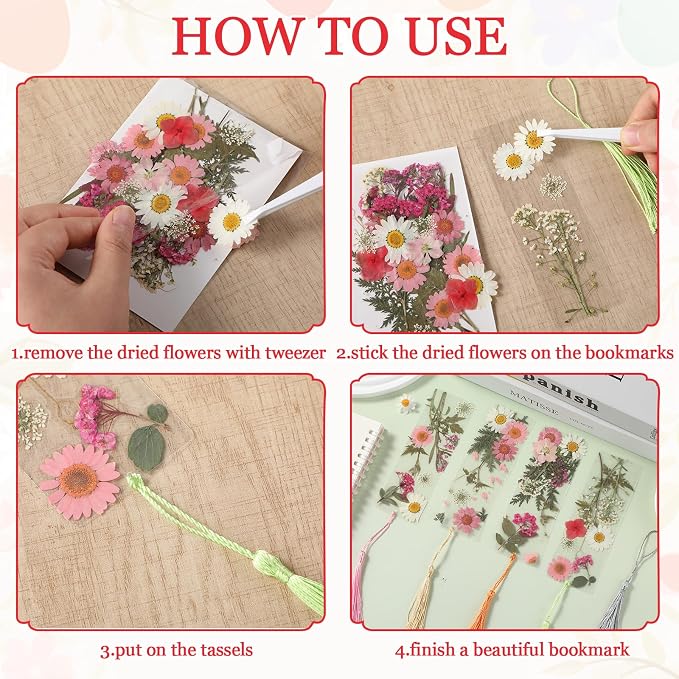 40 Sets Dried Flower Bookmark Making Kit Transparent Bookmark DIY Projects - Image 4