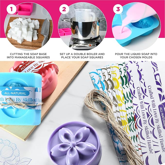 Soap Making Kit with Melt & Pour Base, Cutting Box, Fragrances - Image 3