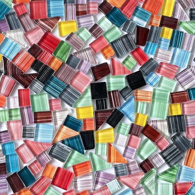 LITMIND 1.1LB Striped Crystal Glass Mosaic Tiles – Rainbow Mix Assorted Shapes - Image 4