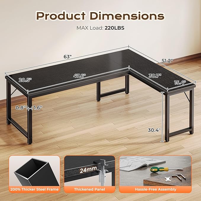 Huuger 63 Inch L Shaped Desk - Image 3