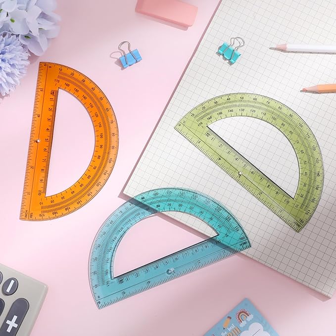 12 Pcs of Colorful Plastic Protractors 180 Degrees 6 Inches Mathematical Protractor Translucent Geometric for Learn Office Measurement Drawing