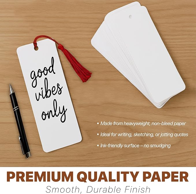 100 Paper Blank Bookmarks with Colorful Tassels – DIY Bookmark Making Kit - Image 4