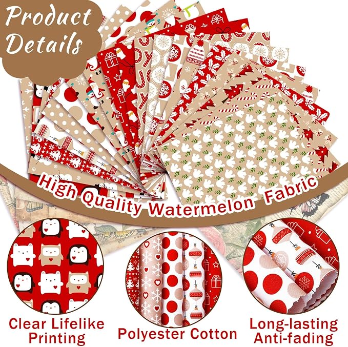 HunnmingRe 20 Pcs 10''x10'' Christmas Hot Cocoa Quilting Fabric Square Santa - Image 3