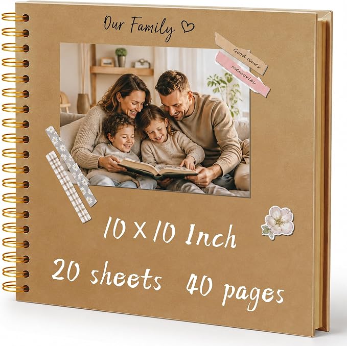 DIY Scrapbook Album 10x10 Inch 40 Pages, Hardcover Kraft Paper | Photo Book by QIQUWU