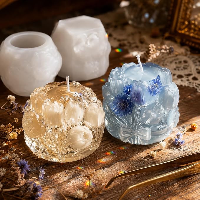2 PCS 3D Tulip Flower Ball Silicone Candle Molds - Image 7