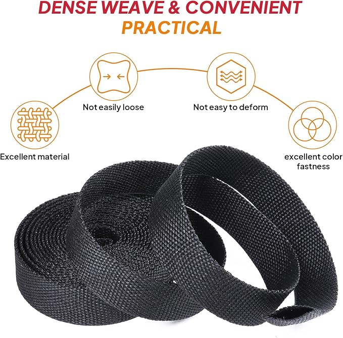 Black 2:1 Ratio Automotive Heat Shrink Braided Sleeving,Wear-Resistant Flat Woven Shrinkable Sleeve Fabric Car Cable Wires Hoses Protection (1-1/8"-8ft)