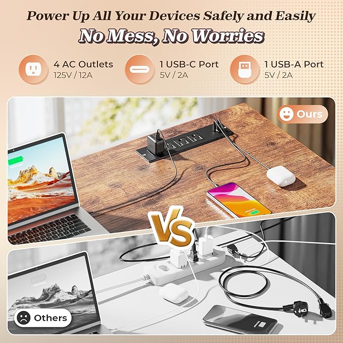 PRAISUN 61" L Shaped Desk with Power Outlets & USB-C Port, Reversible Computer - Image 4