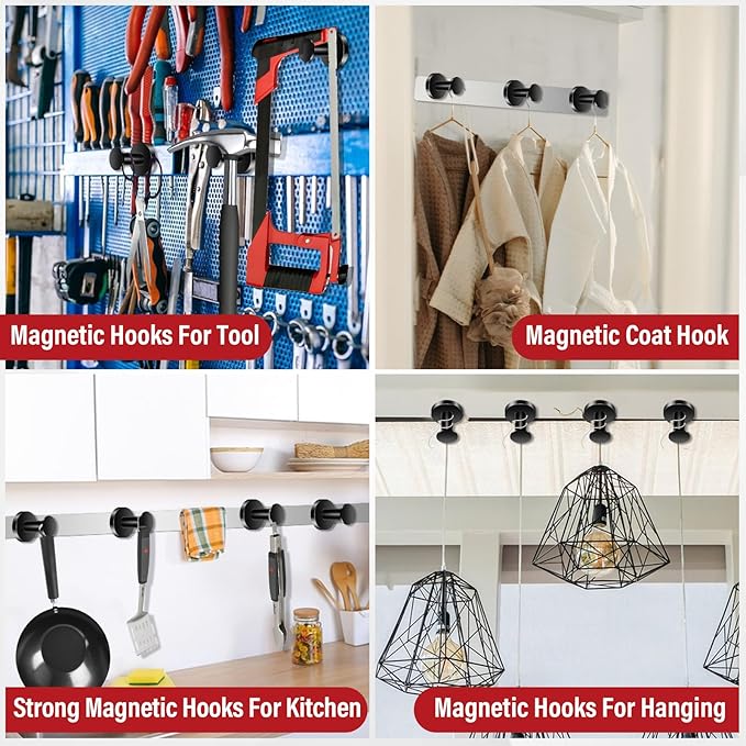 TOPMAGNETS Heavy Duty Black Magnet Hooks, 150Lb Capacity, Strength for Cruise, Garage, Kitchen - 4 Pack