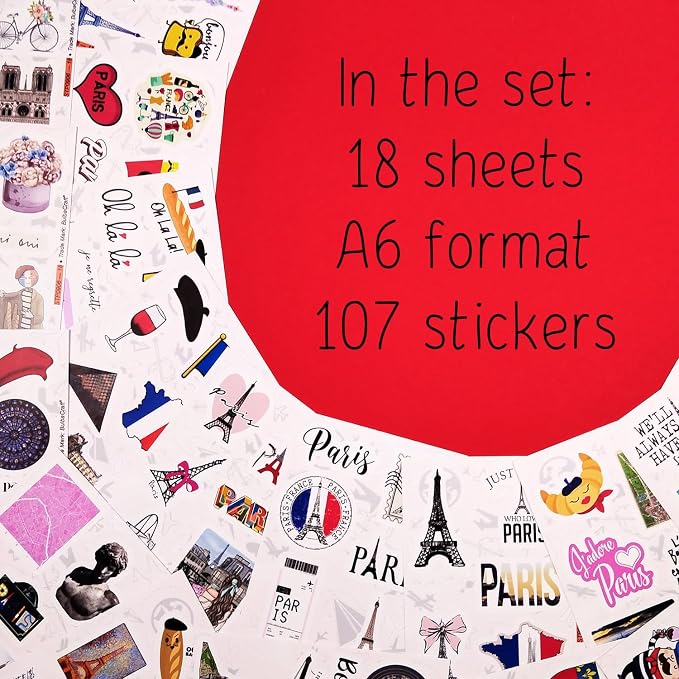 BulbaCraft 100Pcs Paris Sticker, French Stickers, Eiffel Tower Laptop Decals - Image 2