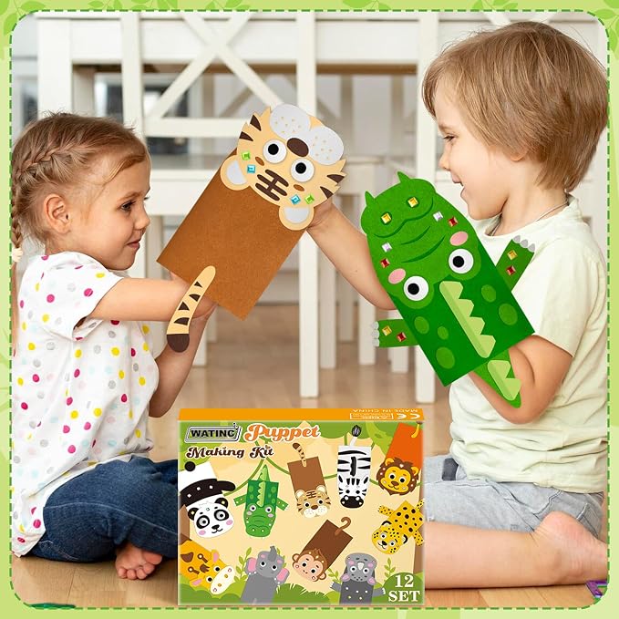 WATINC 12Pcs Hand Puppet Making Kit, Art Craft Felt Sock Puppet Toys, Creative - Image 5
